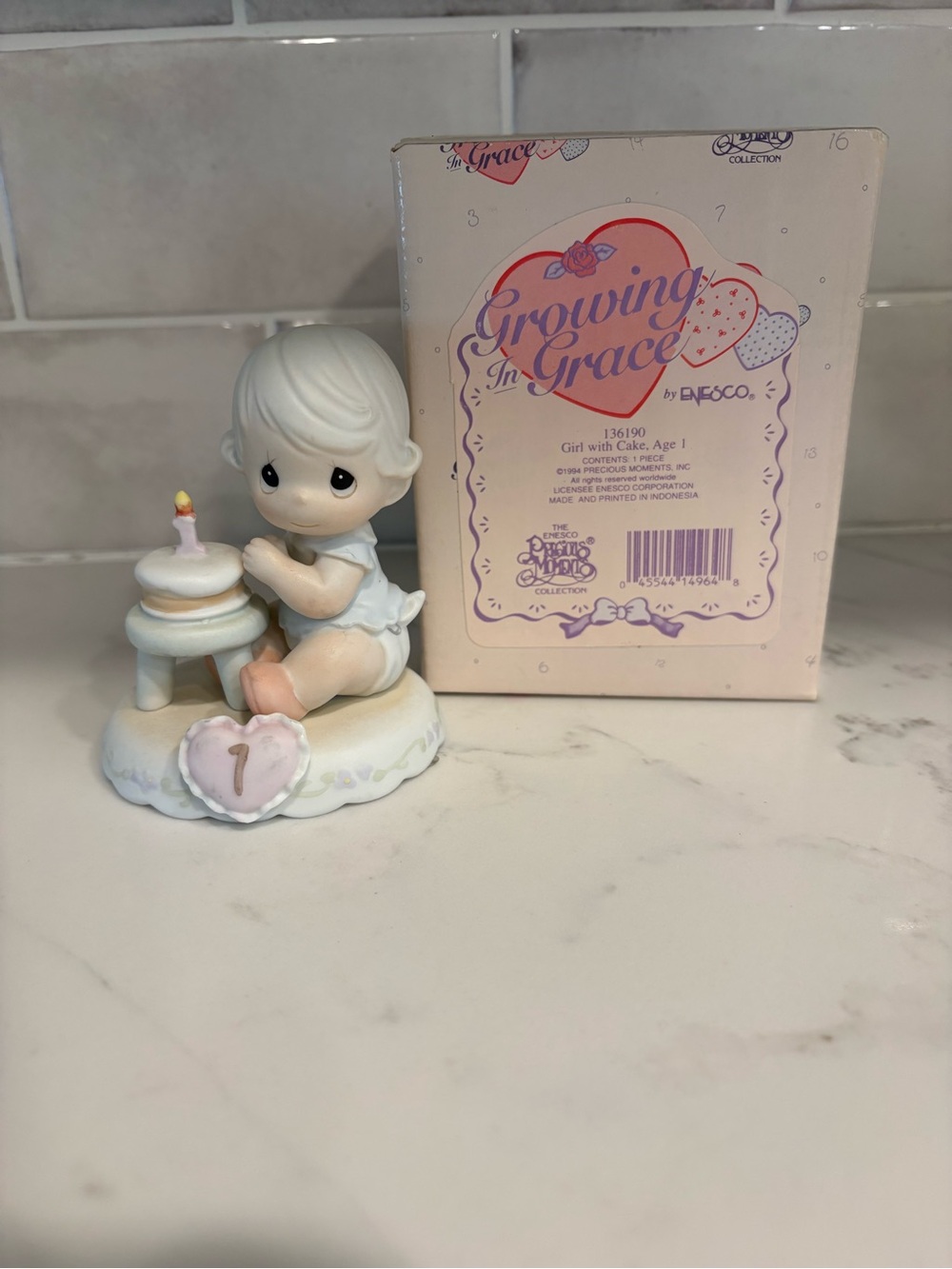 Enesco Growing In Grace Girl with Cake Figurine in White and Pink